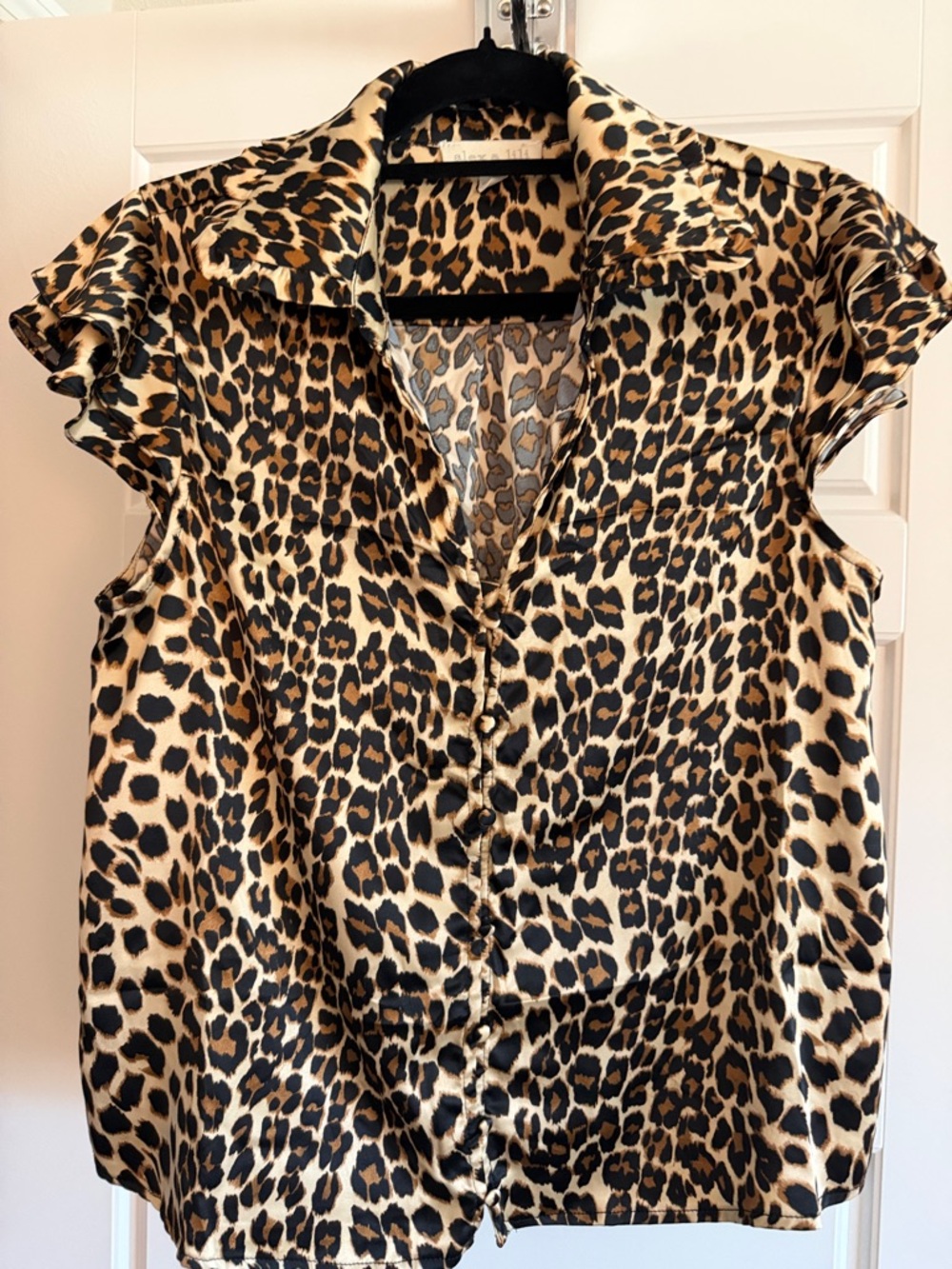 Leopard Print Satin Blouse - Black & Tan